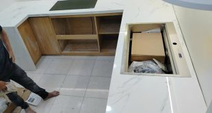 Mẫu đá mặt bếp chữ L màu trắng cao cấp