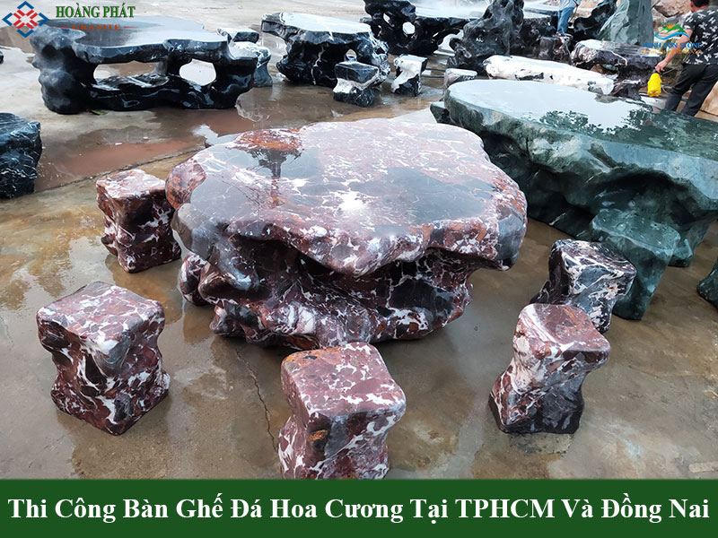 Mẫu bàn ghế đá hoa cương sang trọng thiết kế nguyên khối