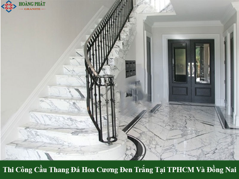 Mẫu đá hoa cương cầu thang màu trắng vân khói sang trọng