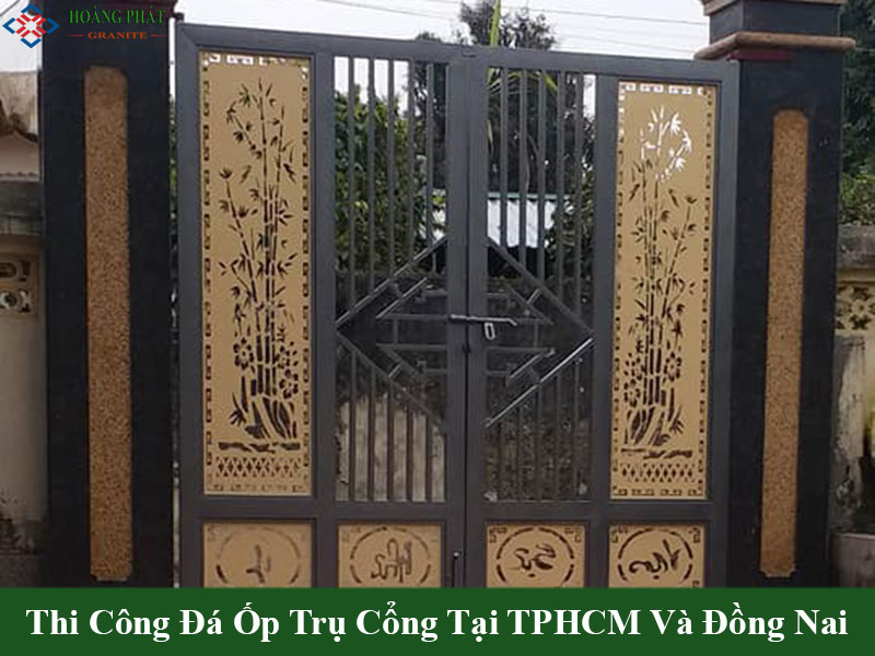 Mẫu đá hoa cương ốp trụ cổng bền đẹp ngoài trời